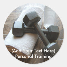 Personal Trainer or Fitness Dumbells Towel & Water Round Sticker