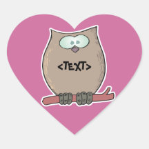 Personalise an Owl, <TEXT> Heart Sticker