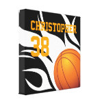 Personalise Flaming Basketball B/W Canvas Gallery Wrapped Canvas