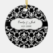 Personalise White on Black Damask Ornament