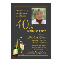 Personalised 40th Birthday Party Photo Invitations