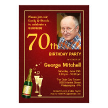 Personalised 70th Birthday Party Photo Invitations