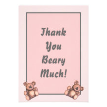 Personalised Baby shower thank you card pink bears Personalised Invite