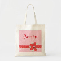 Personalised Bag - Red ribbon and flower