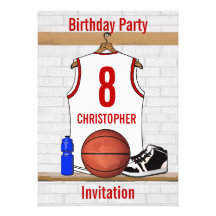 Personalised Basketball Jersey (white red) Invites