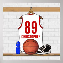 Personalised Basketball Jersey (white red) Poster