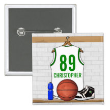 Personalised Basketball Jersey (whitegreen) Pinback Button
