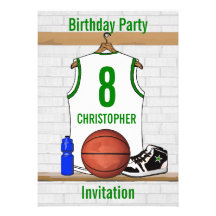 Personalised Basketball Jersey (whitegreen) Custom Announcement