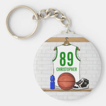 Personalised Basketball Jersey (whitegreen) Keychain