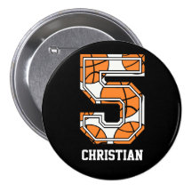 Personalised Basketball Number 5 Button