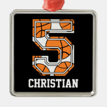 Personalised Basketball Number 5 Christmas Tree Ornaments