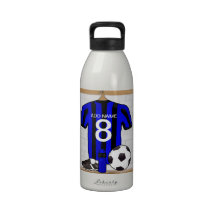 Personalised Black and blue football soccer Jersey Drinking Bottle