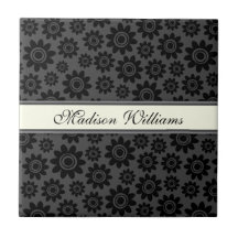 Personalised black and grey flowers tile/gift box