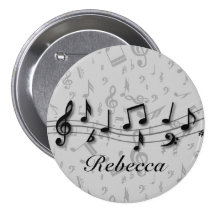 Personalised black and grey musical notes buttons