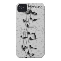 Personalised black and grey musical notes Case-Mate iPhone 4 case