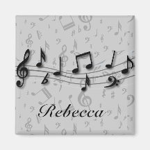 Personalised black and grey musical notes fridge magnet