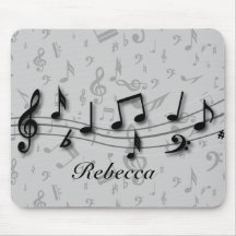 Personalised black and grey musical notes mouse mats