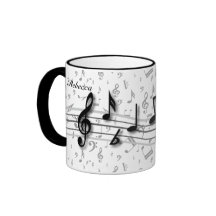 Personalised black and grey musical notes coffee mug