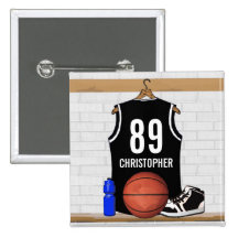 Personalised Black Basketball Jersey Buttons