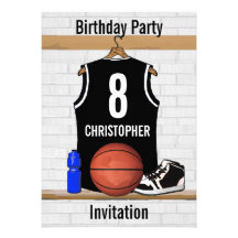 Personalised Black Basketball Jersey Invite