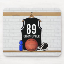 Personalised Black Basketball Jersey Mouse Mats