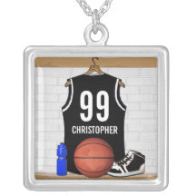 Personalised Black Basketball Jersey Personalized Necklace