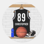 Personalised Black Basketball Jersey Round Sticker
