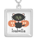 Personalised Black Cat Halloween Necklace