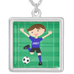 Personalised Blue and Black Soccer Goal Necklace