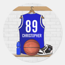 Personalised Blue Basketball Jersey Round Stickers