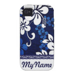 Personalised Blue Hawaii Flowers Case-Mate iPhone 4 Cover