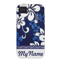 Personalised Blue Hawaii Flowers Case-Mate iPhone 4 Cover