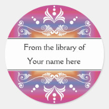 Personalised Bookplates - Colourful Flourishes Round Sticker