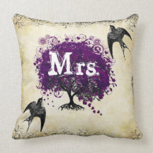 Personalised Brides Purple Heart Leaf Tree Mrs. Pillows