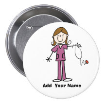 Personalised Brown Hair Stick Figure Nurse  Button