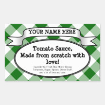 Personalised Canning Jar Label, Green Gingham Jam Rectangle Sticker