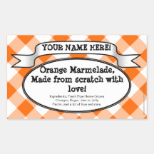Personalised Canning Jar Label, Orange Gingham Jam Rectangle Stickers