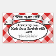 Personalised Canning Jar Label, Red Gingham Jelly Rectangle Sticker