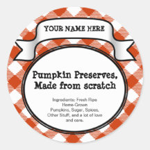 Personalised Canning Jar/Lid Label Pumpkin Gingham Sticker