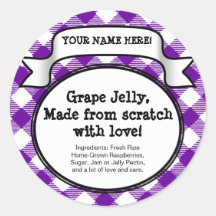 Personalised Canning Jar/Lid Label, Purple Gingham Round Stickers