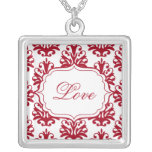 Personalised Christmas Image Pendant Red Damask