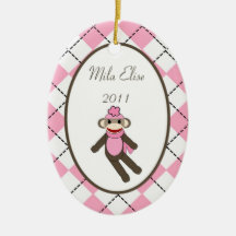 Personalised Custom Ornament Pink Sock Monkey