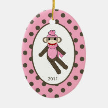 Personalised Custom Ornament Pink Sock Monkey