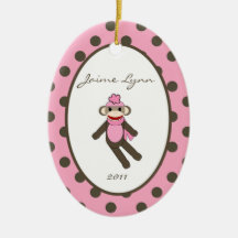 Personalised Custom Ornament Pink Sock Monkey