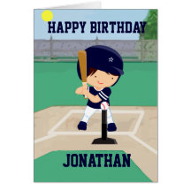 Personalised Cute Baseball cartoon player Greeting Cards