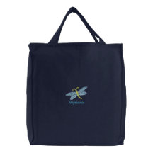 Personalised dragonfly embroidered canvas tote bag