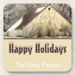 Personalised Happy Holidays Barn in Winter Snow Drink Coasters