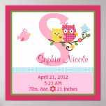Personalised Happy Tree/Owls Birth Info Poster