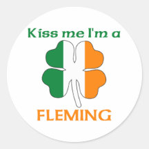 Personalised Irish Kiss Me I'm Fleming Round Stickers