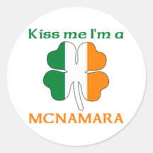 Personalised Irish Kiss Me I'm Mcnamara Round Stickers